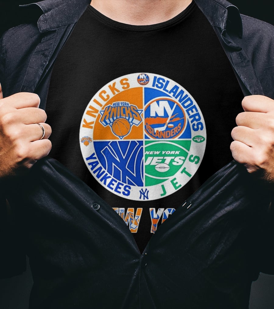 Knicks Islanders Yankees Jets New York Sports Teams Quadrant T-Shirt