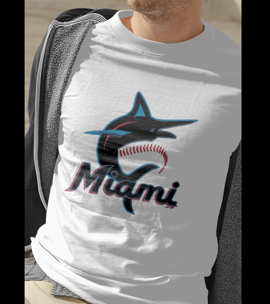 Miami Marlins Marlin Leaping Fish Miami Script T-Shirt