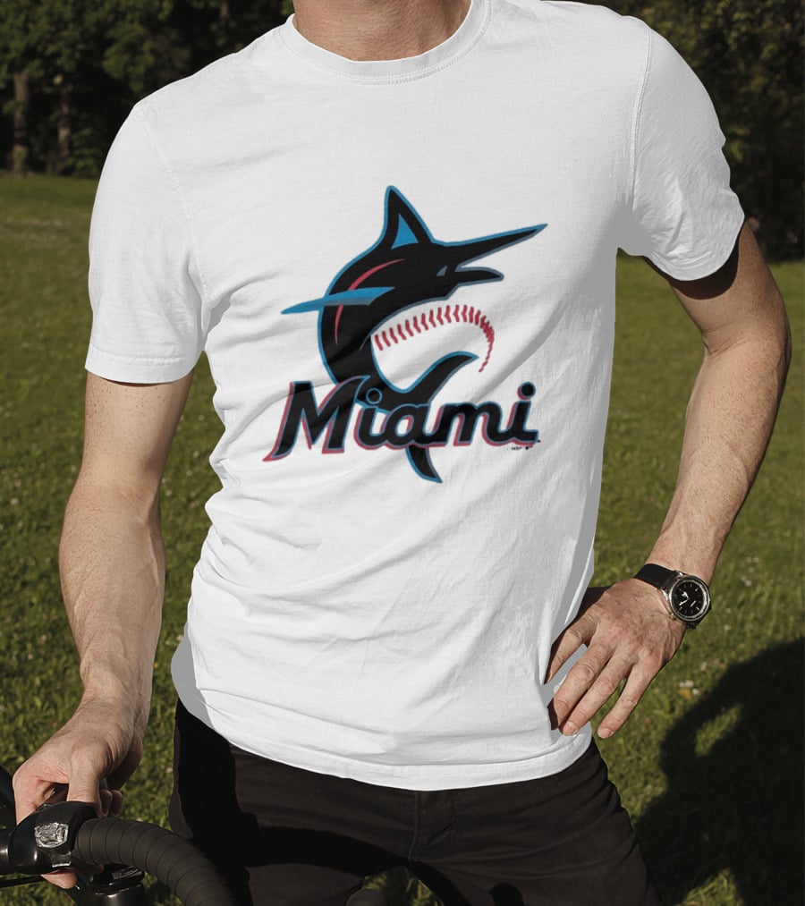 Miami Marlins Marlin Leaping Fish Miami Script T-Shirt