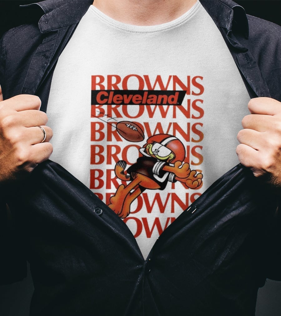 Browns Football Cleveland Orange Cat Kicking Touchdown T-Shirt
