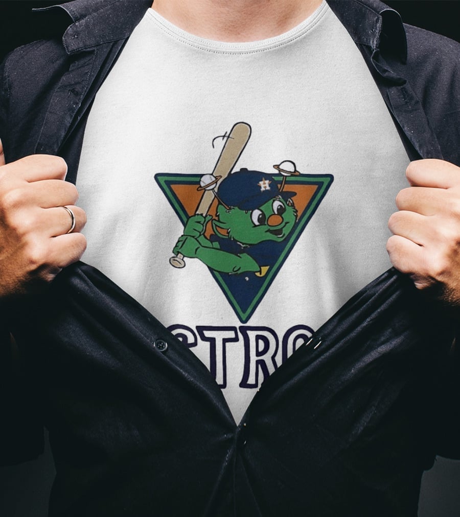 Orbit Houston Astros With Saturn Rings Baseball Bat Triangle T-Shirt