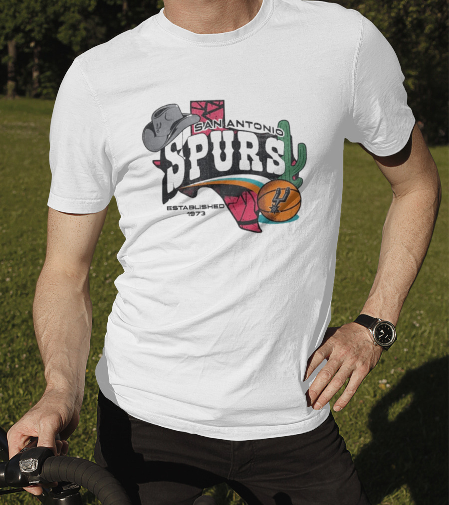 San Antonio Spurs Established 1973 Texas Cowboy Hat Cactus Basketball Team T-Shirt