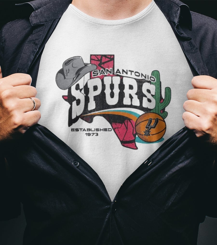 San Antonio Spurs Established 1973 Texas Cowboy Hat Cactus Basketball Team T-Shirt