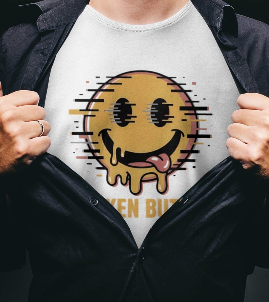 Broken But Lit Glitching Melting Smiley Face Humor T-Shirt