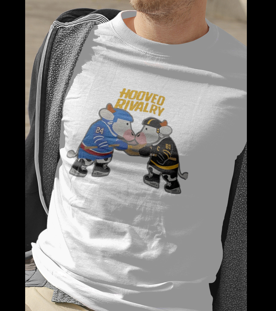 Hooved Rivalry Cow Hockey Players 24 And 81 Faceoff T-Shirt