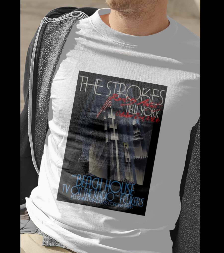 The Strokes New York Concert October 2026 Flushing Meadows Corona Park With Beach House TV On The Radio Fcukers Deco Cityscape T-Shirt