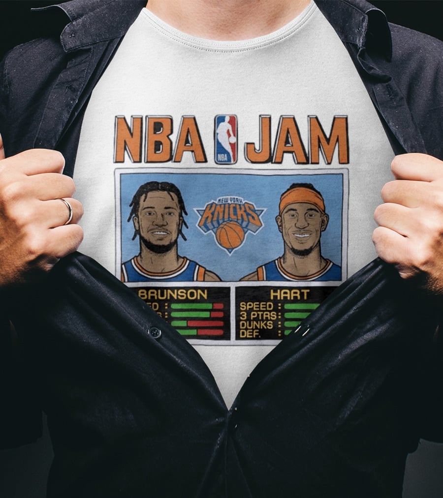 Jalen Brunson Josh Hart New York Knicks NBA Jam Retro Basketball Game T-Shirt