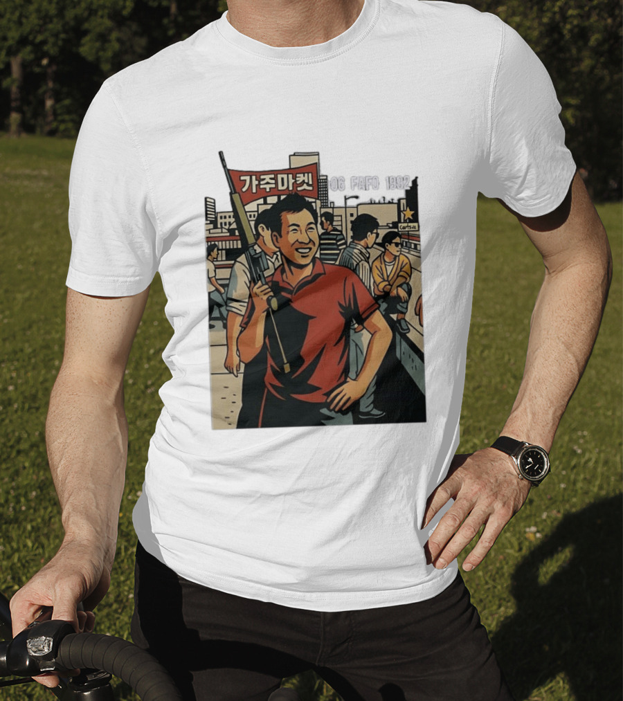 Korean American Street Scene Man With Rifle Urban T-Shirt
