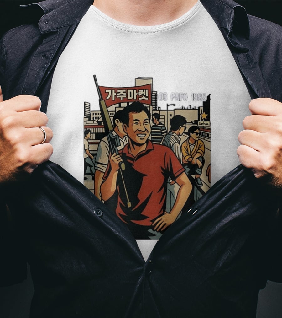Korean American Street Scene Man With Rifle Urban T-Shirt