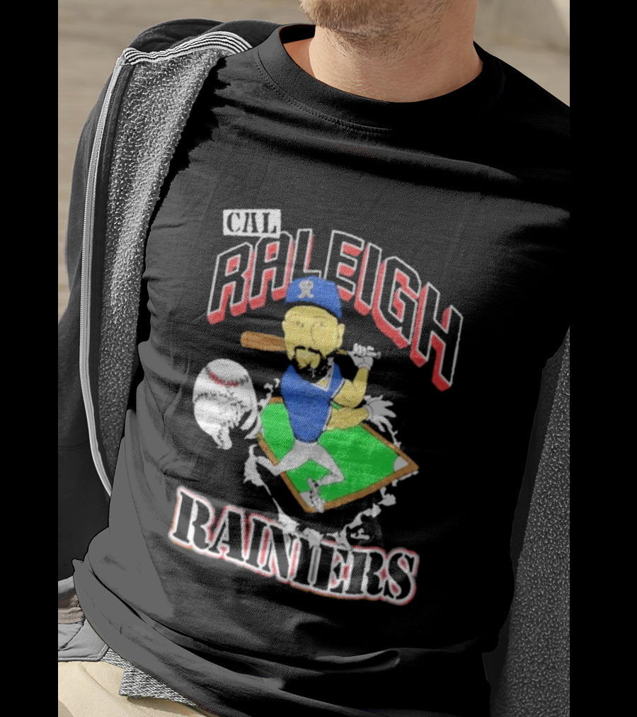 Cal Raleigh Rainiers Baseball Catcher Player Caricature T-Shirt