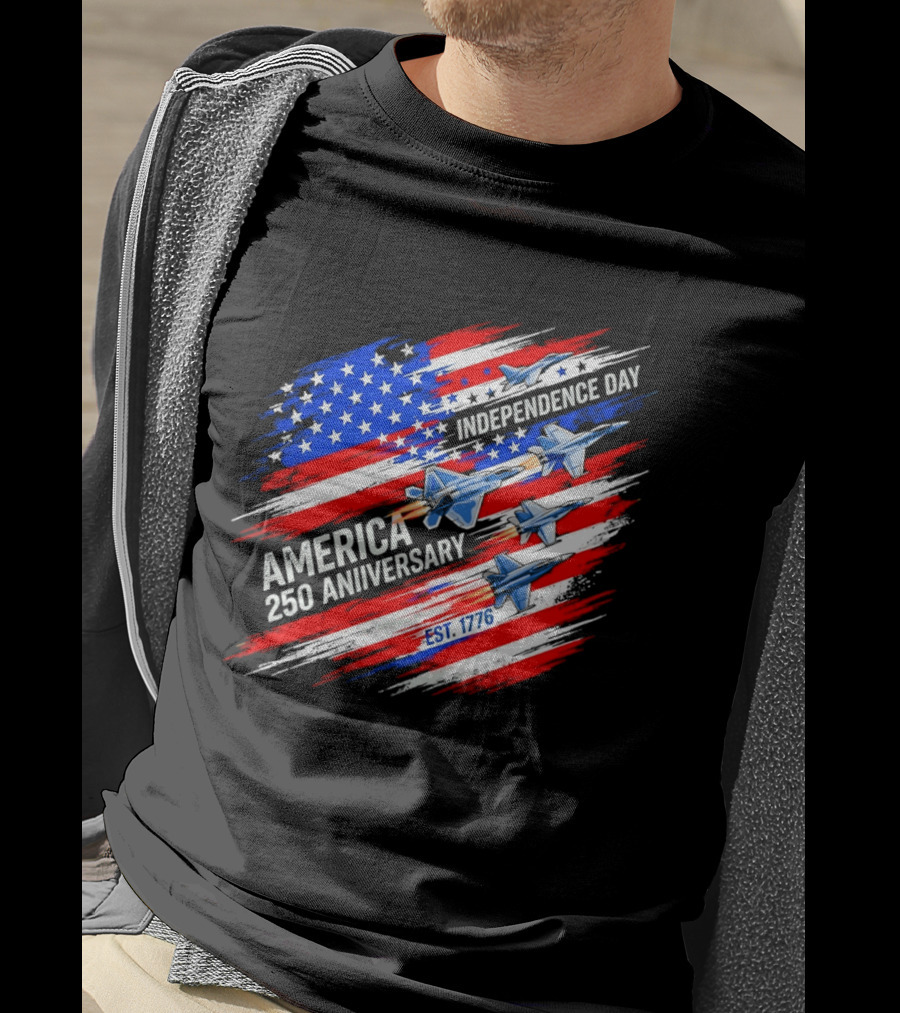 America 250 Anniversary Independence Day Fighter Jets Est 1776 Patriotic T-Shirt