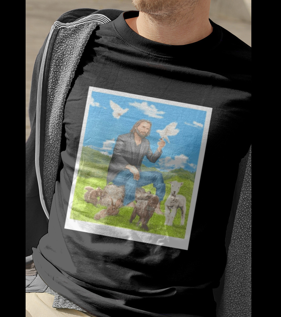 Keanu Reeves Surrounded By Animals In Peaceful Steppe Landscape T-Shirt
