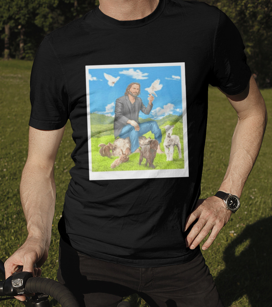 Keanu Reeves Surrounded By Animals In Peaceful Steppe Landscape T-Shirt