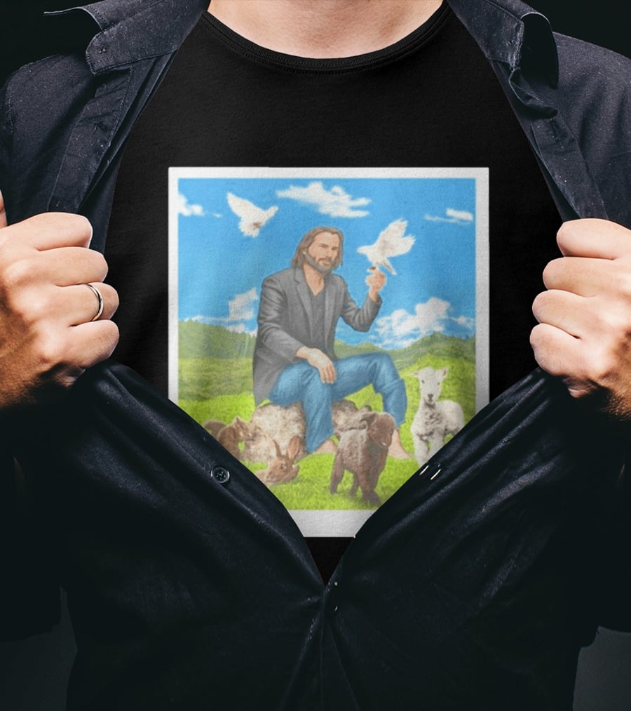 Keanu Reeves Surrounded By Animals In Peaceful Steppe Landscape T-Shirt