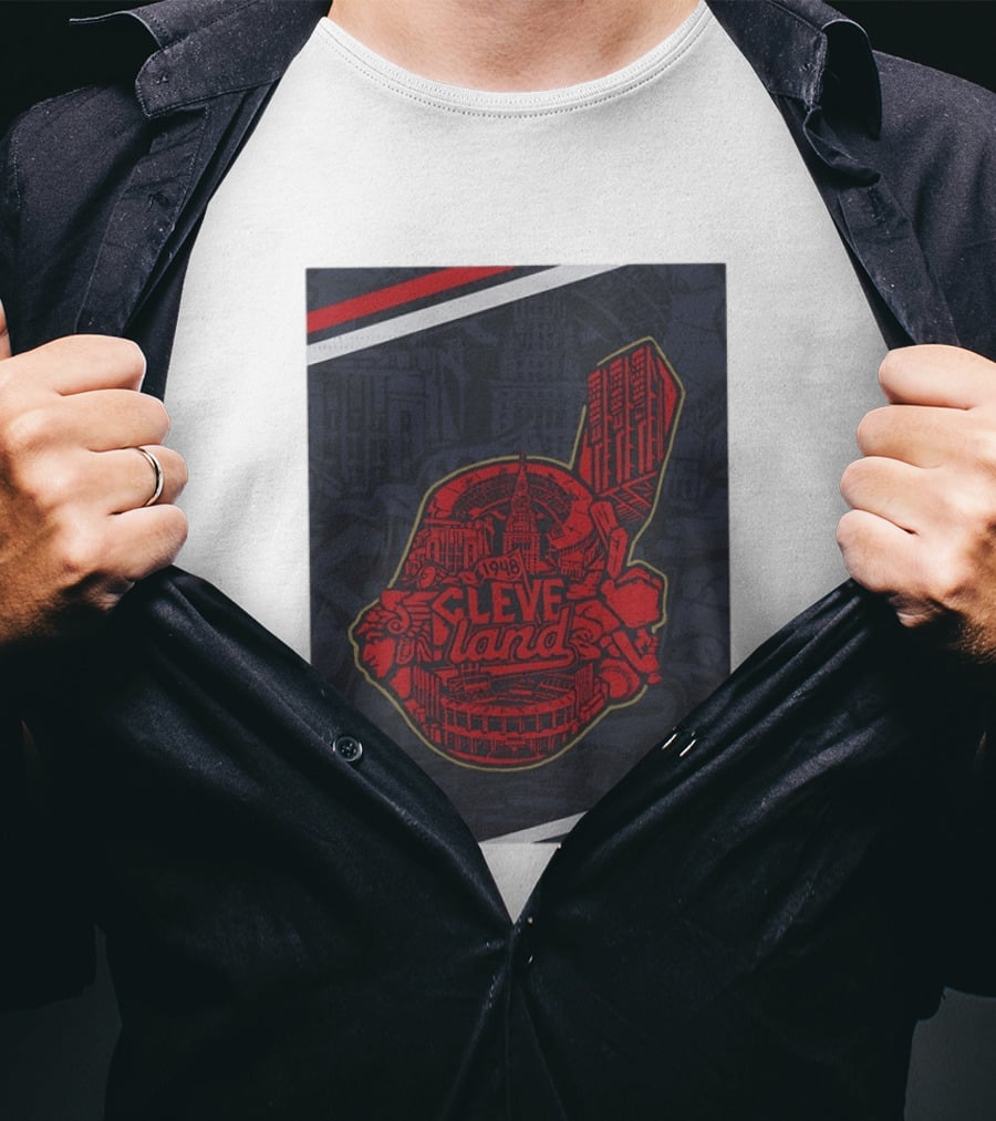 Cleveland 1948 Baseball Team City Mosaic Landmark Collage T-Shirt
