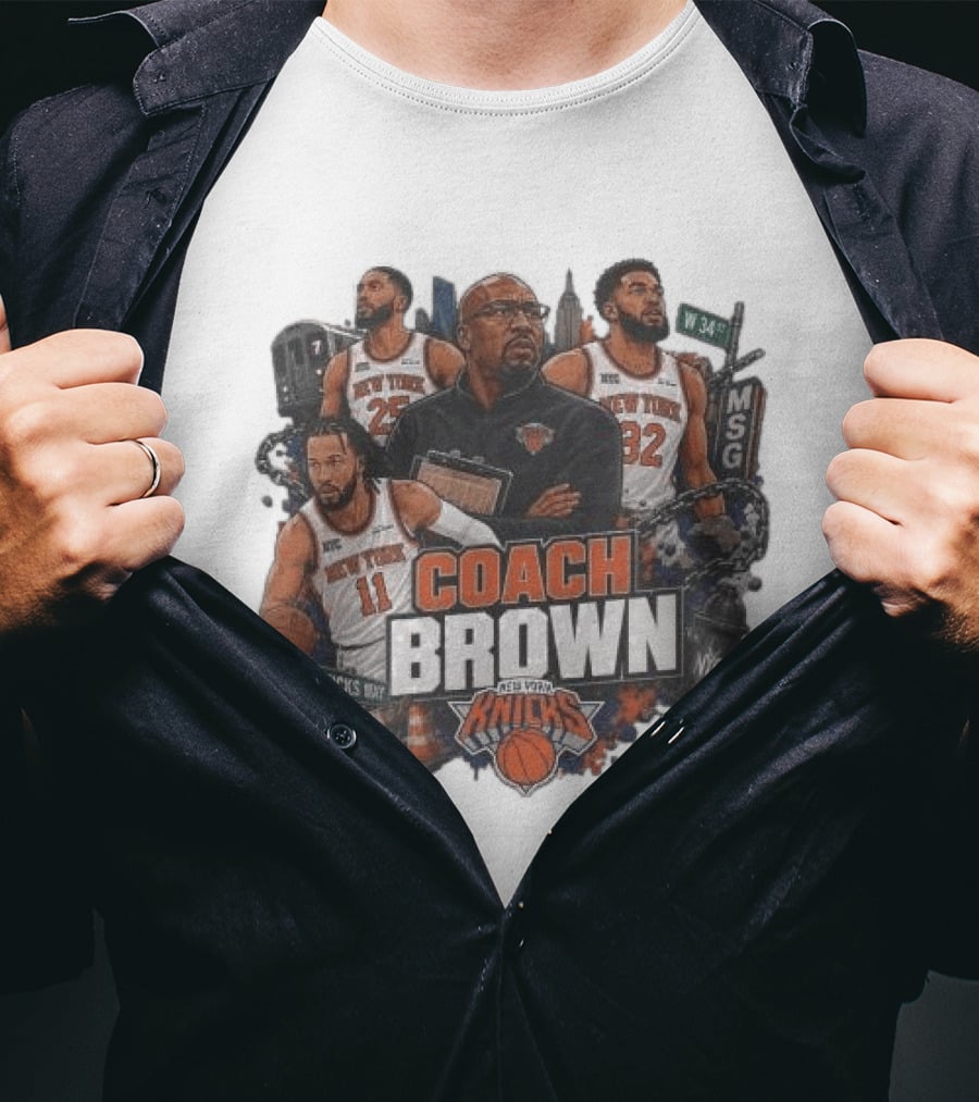 New York Knicks MSG Coach Brown Knicks Way Basketball Team 34th Street 2026 T-Shirt