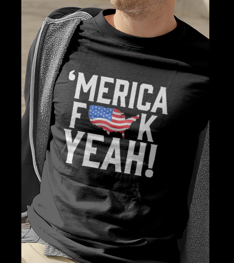 Merica F Yeah USA Map American Flag T-Shirt