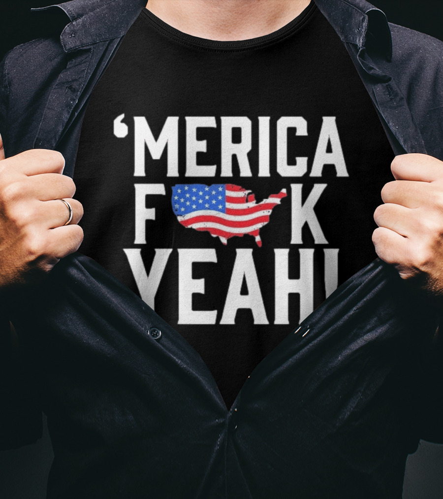 Merica F Yeah USA Map American Flag T-Shirt