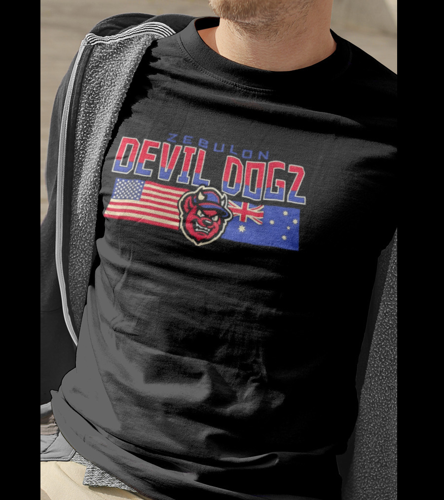 Zebulon Devil Dogz American Australian Flags T-Shirt
