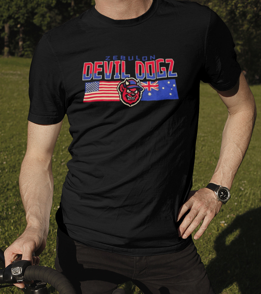 Zebulon Devil Dogz American Australian Flags T-Shirt