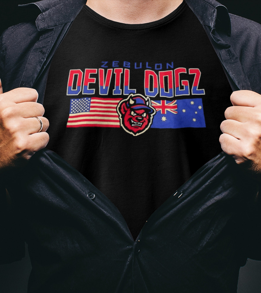 Zebulon Devil Dogz American Australian Flags T-Shirt