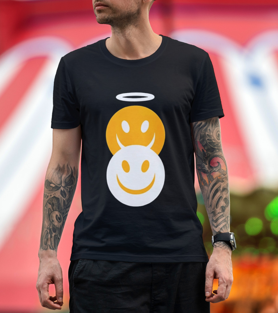 Angel And Devil Smiley Faces Halo And Horns T-Shirt