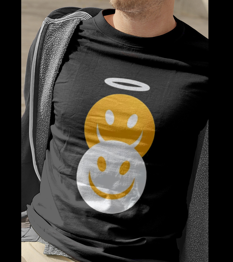 Angel And Devil Smiley Faces Halo And Horns T-Shirt