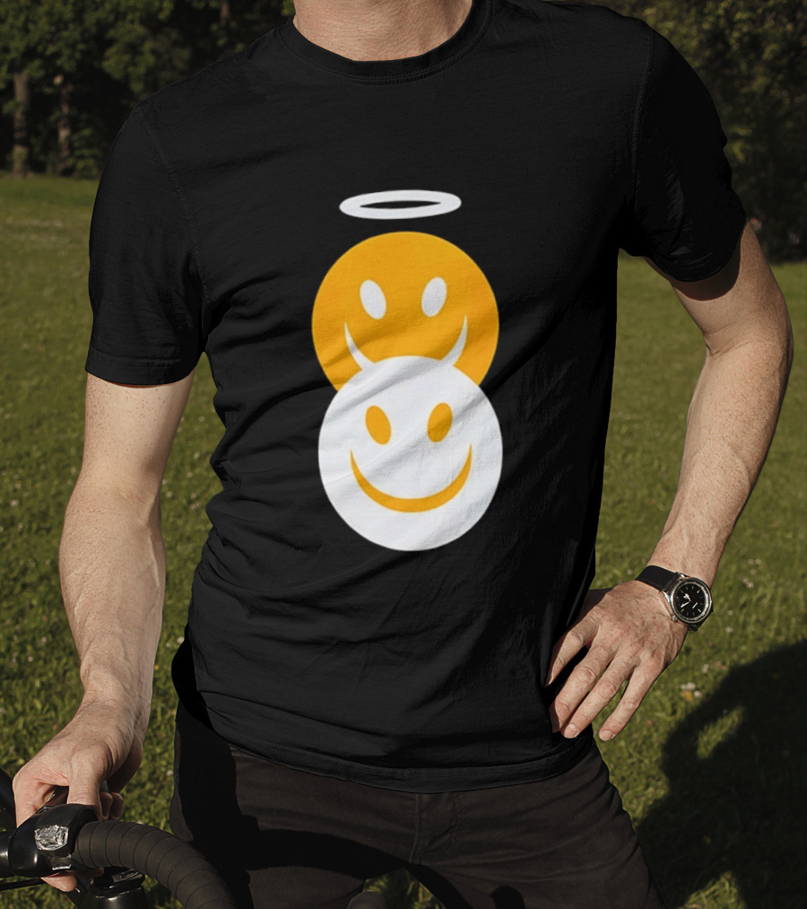Angel And Devil Smiley Faces Halo And Horns T-Shirt