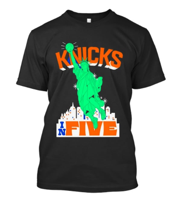 Knicks Statue Of Liberty Dunk In Five Basketball Cartoon Skyline T-Shirt