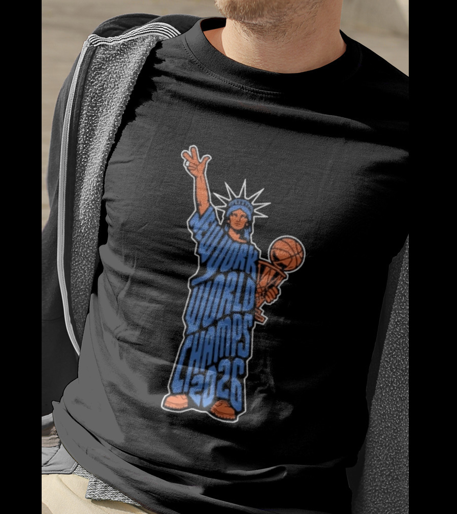 New York World Champs 2026 Statue Of Liberty Basketball Trophy T-Shirt