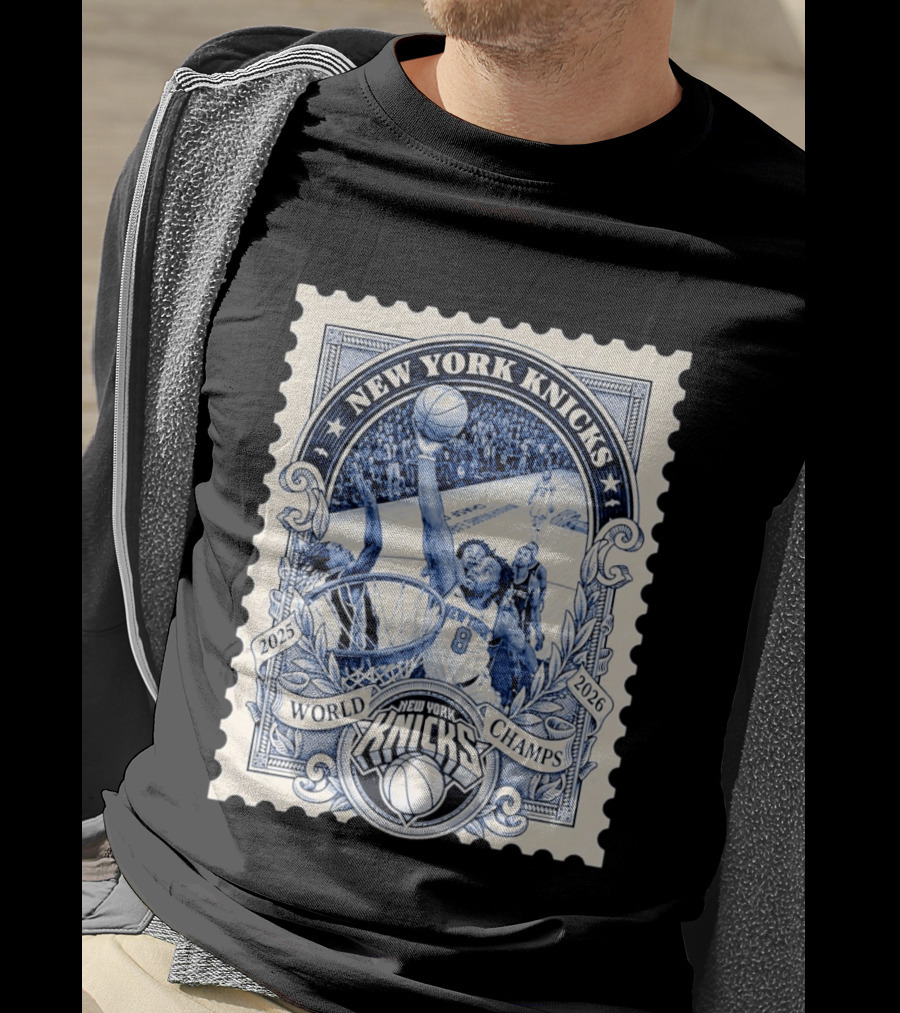 New York Knicks 2026 World Champs OG Anunoby Basketball Stamp T-Shirt