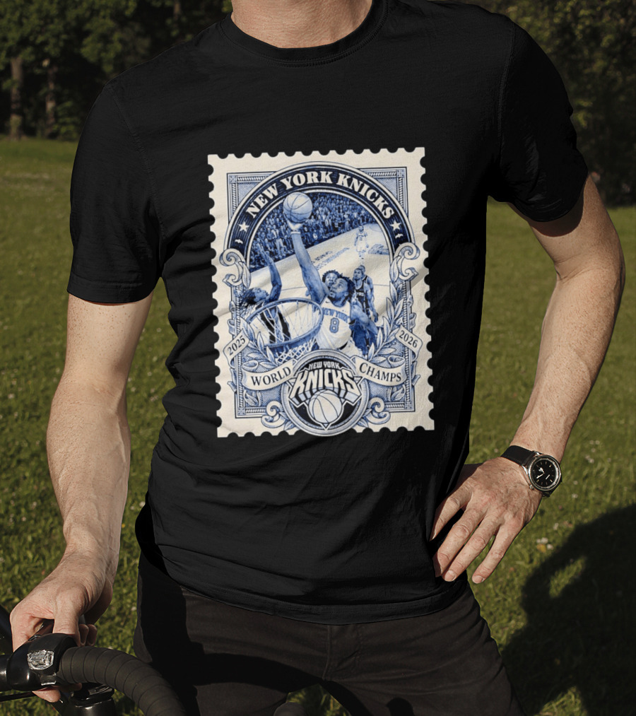 New York Knicks 2026 World Champs OG Anunoby Basketball Stamp T-Shirt