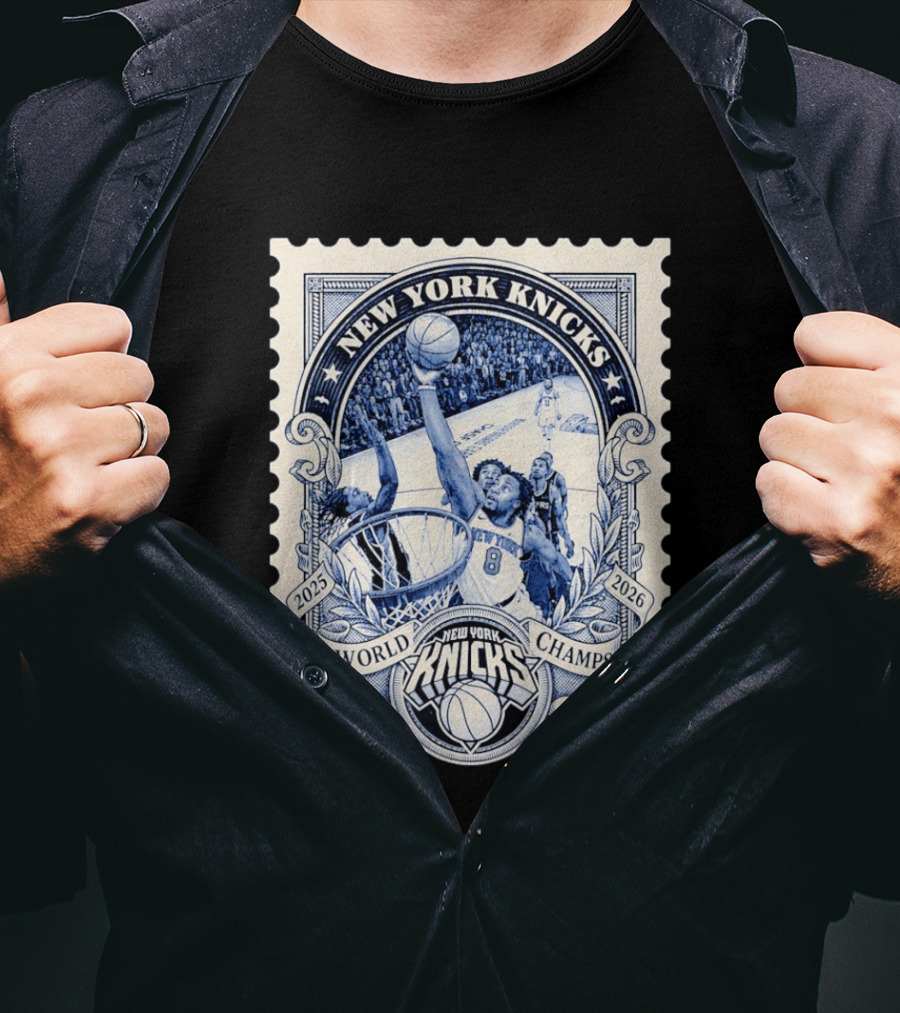 New York Knicks 2026 World Champs OG Anunoby Basketball Stamp T-Shirt