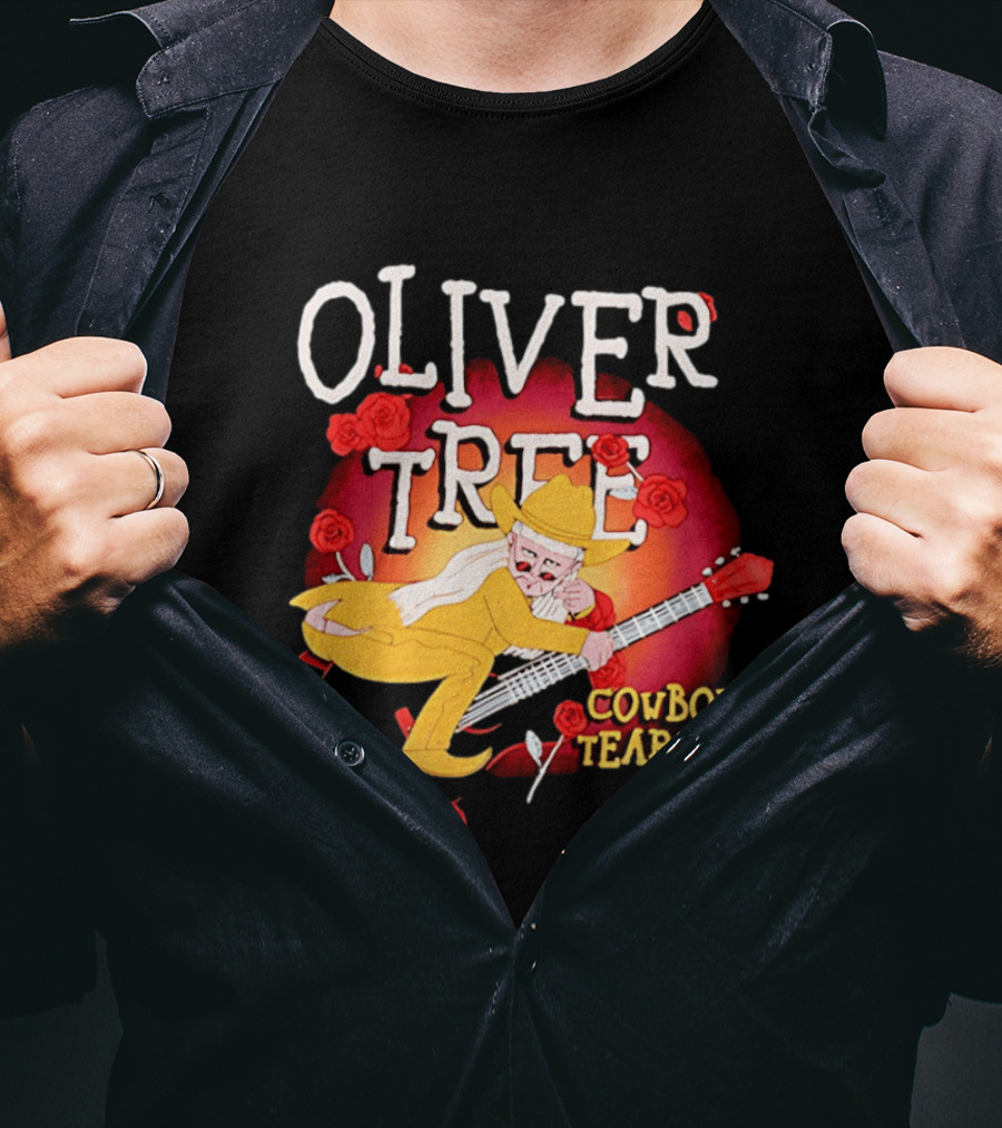 Oliver Tree Cowboy Tears Cartoon Character With Roses And Guitar T-Shirt