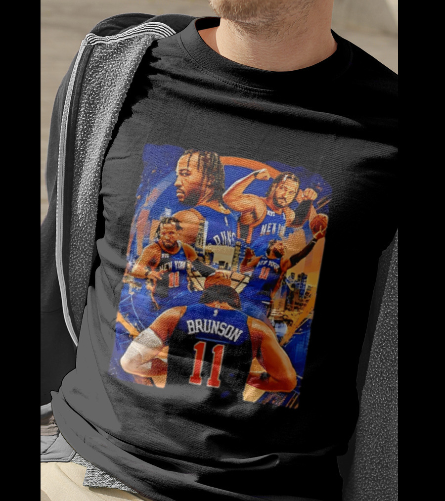 New York Knicks Jalen Brunson Number 11 Team Collage T-Shirt
