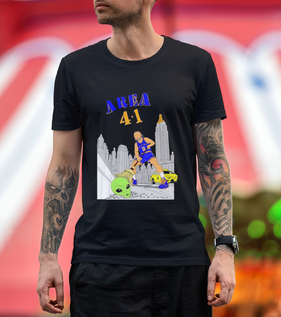 AREA 4 1 Jalen Brunson New York Knicks Vs Alien San Antonio Spurs T-Shirt