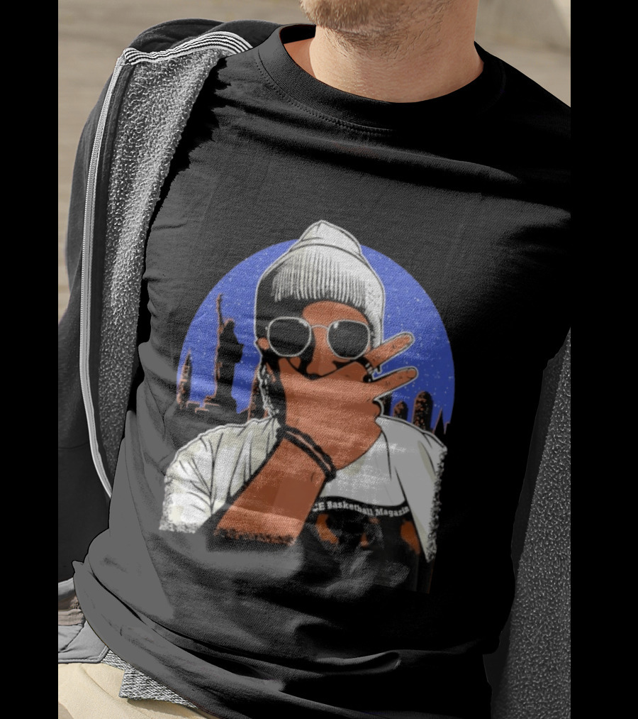 Jalen Brunson's Dad Celly Peace Sign NYC Skyline Basketball Magazine T-Shirt