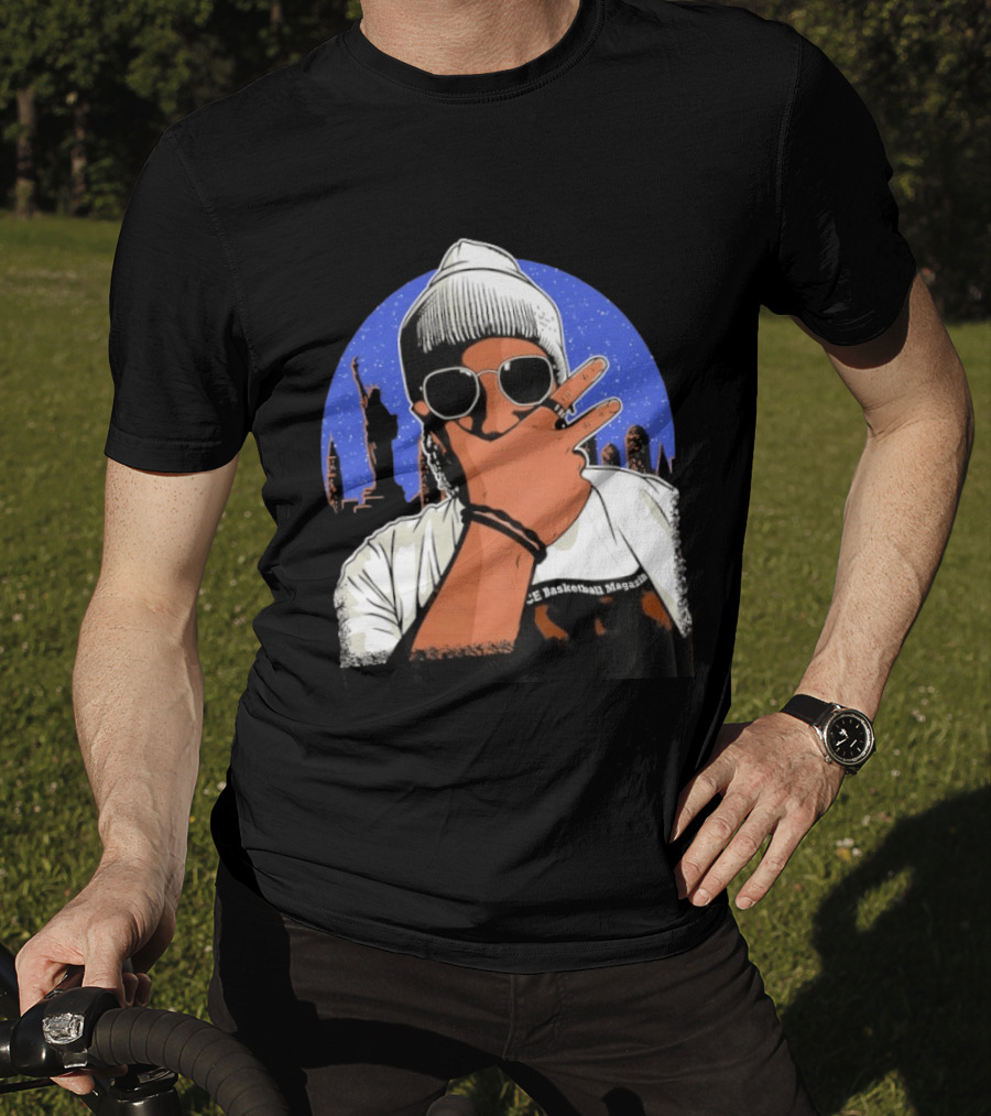 Jalen Brunson's Dad Celly Peace Sign NYC Skyline Basketball Magazine T-Shirt
