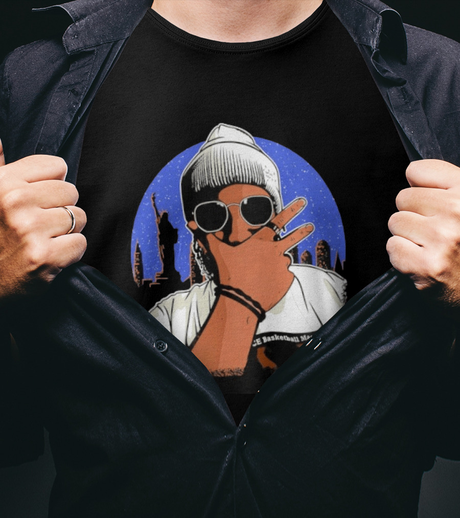 Jalen Brunson's Dad Celly Peace Sign NYC Skyline Basketball Magazine T-Shirt