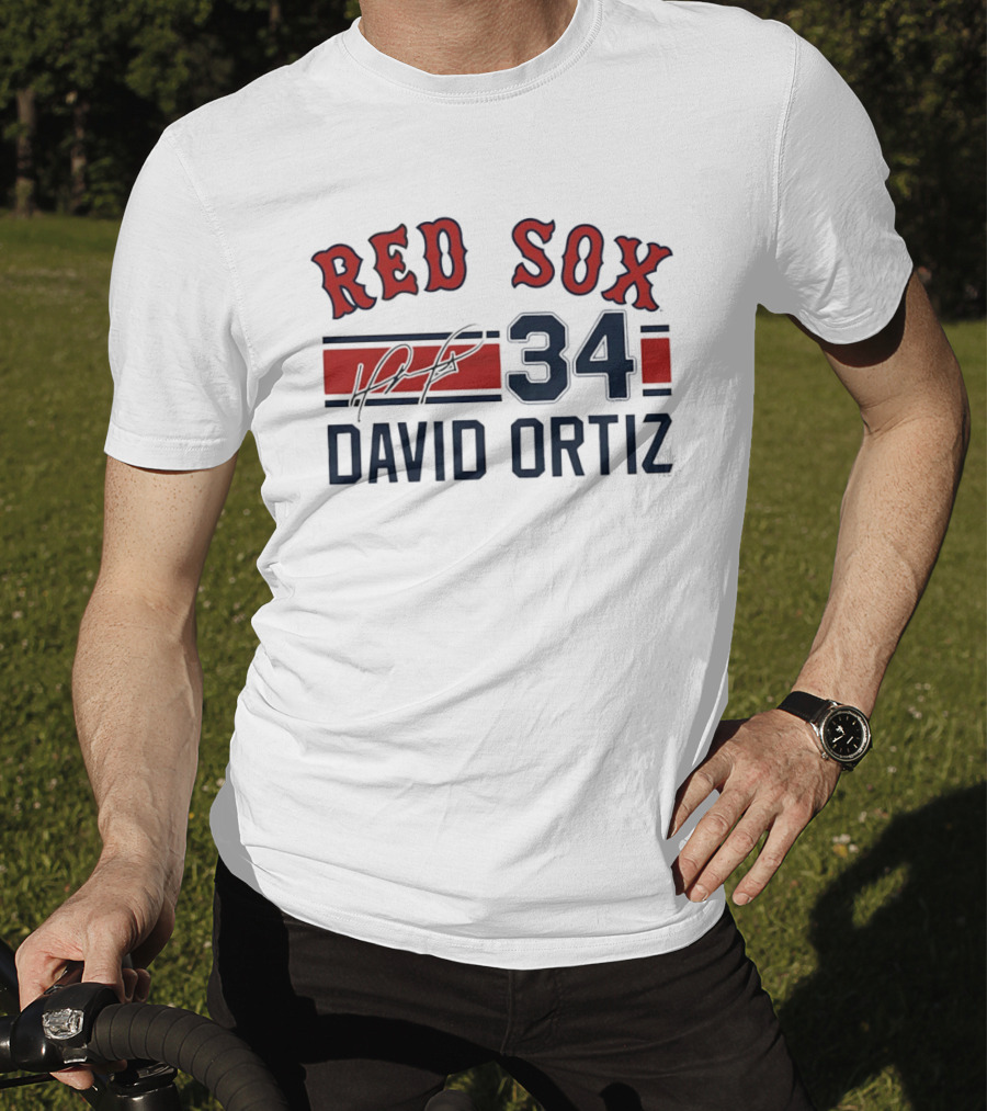 Red Sox 34 David Ortiz Signature Boston T-Shirt