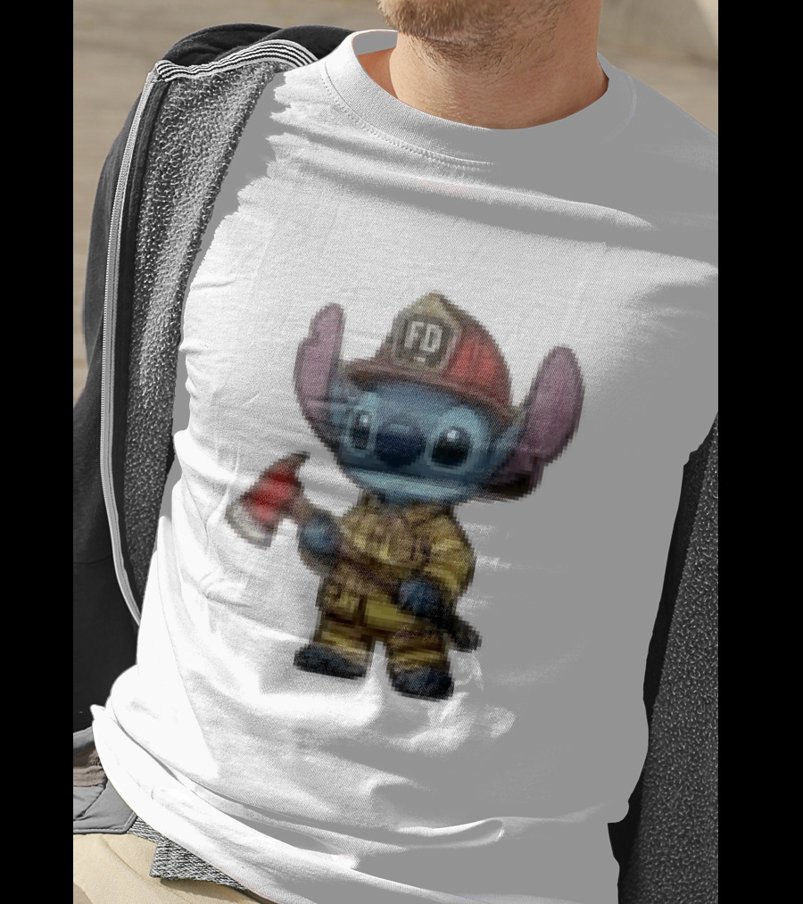 Disney Stitch Fire Rescue Not Just A Job A Calling Fire Dept FD Helmet Axe T-Shirt