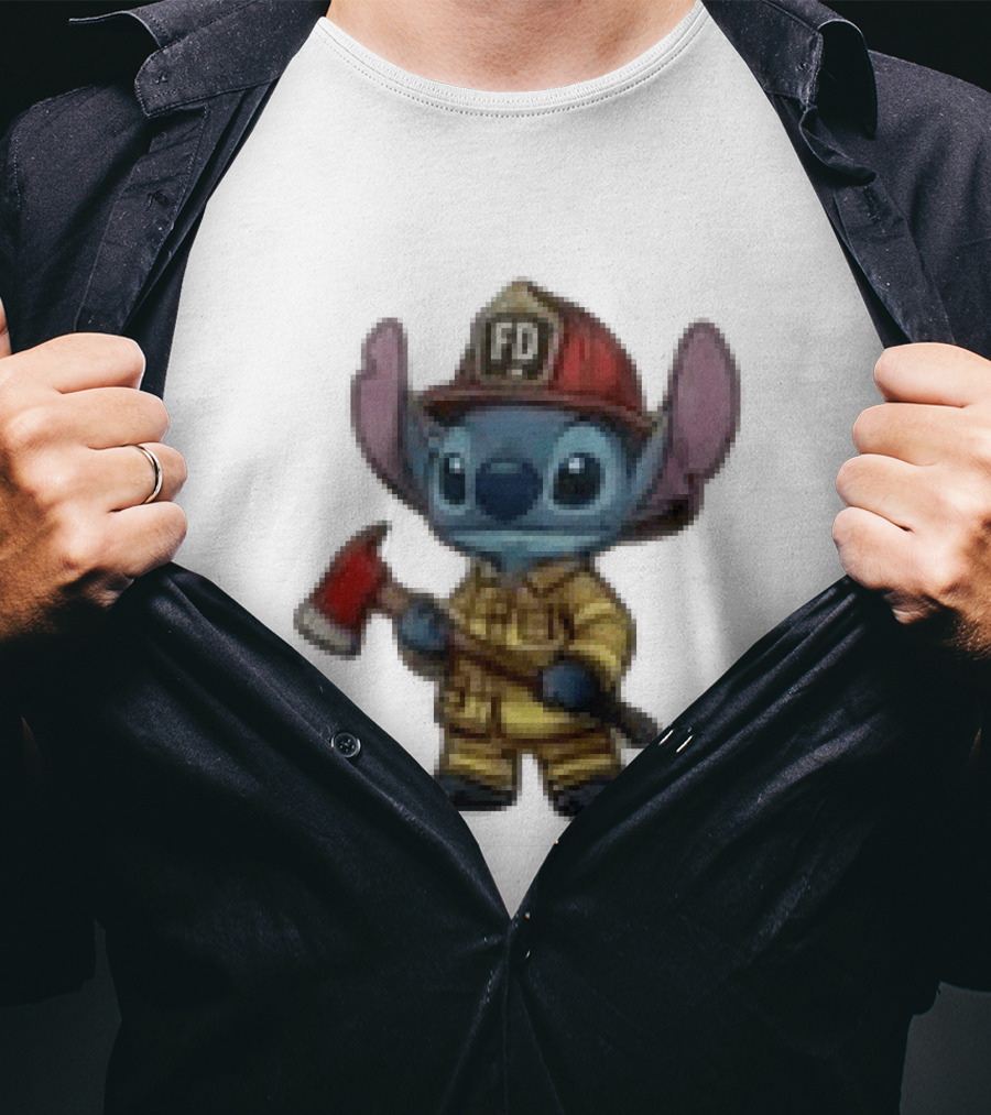 Disney Stitch Fire Rescue Not Just A Job A Calling Fire Dept FD Helmet Axe T-Shirt