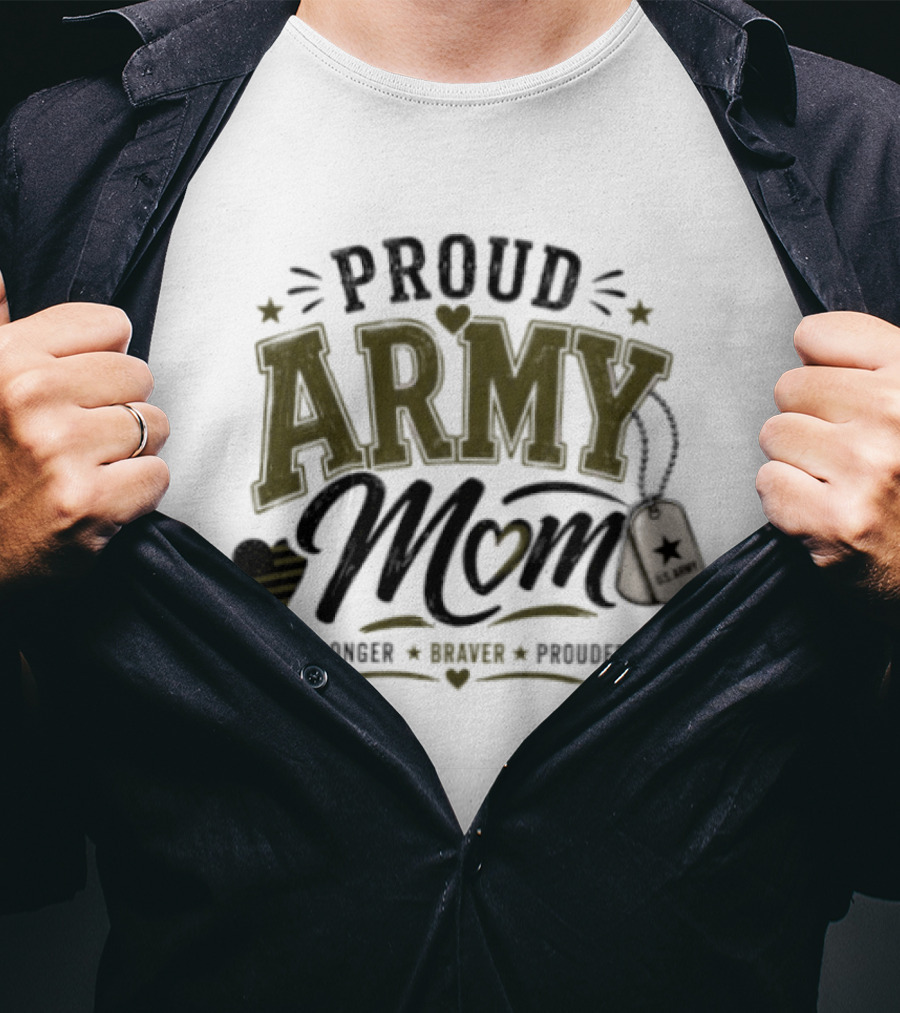 Proud Army Mom Strength Honor Pride US Army Dog Tags Stars T-Shirt