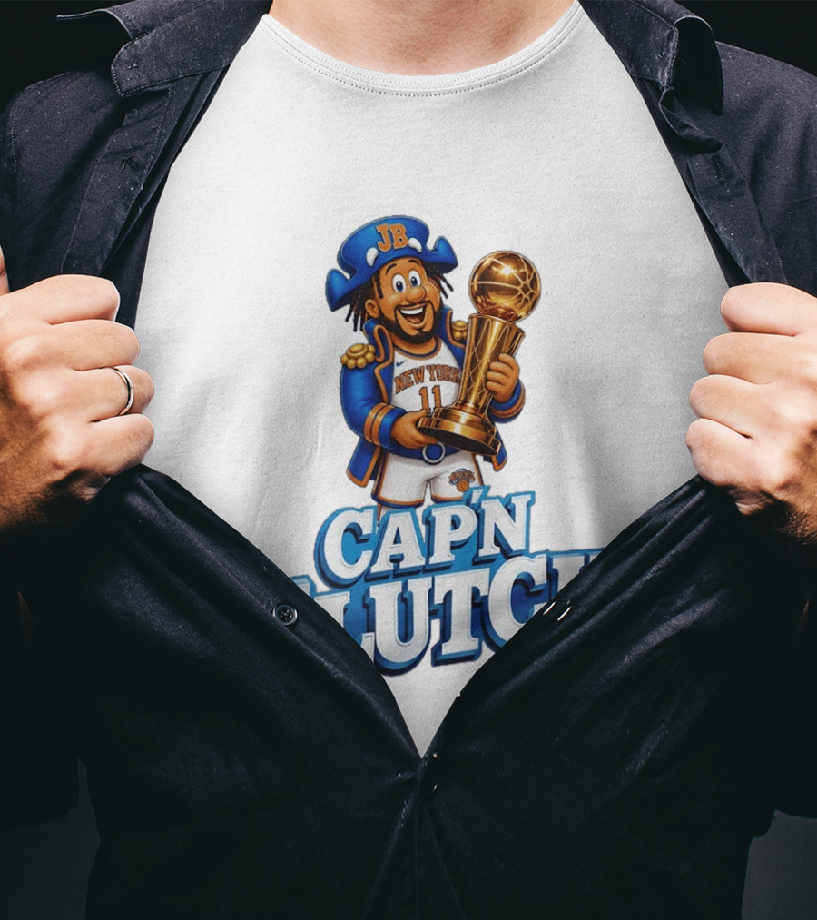 Jalen Brunson Capn Clutch New York Knicks Cartoon MVP T-Shirt