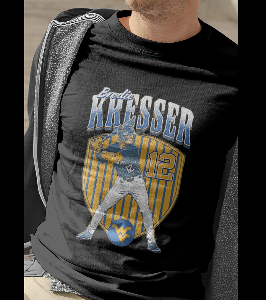 West Virginia Mountaineers Brodie Kresser Number 12 Baseball Player T-Shirt