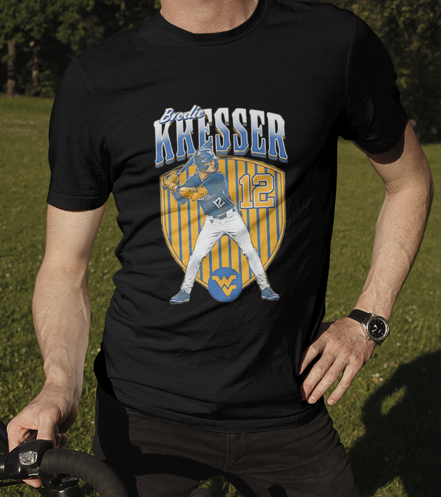 West Virginia Mountaineers Brodie Kresser Number 12 Baseball Player T-Shirt