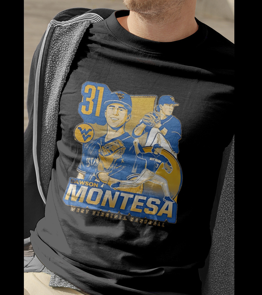 West Virginia Baseball Dawson Montesa 31 Mountaineers T-Shirt