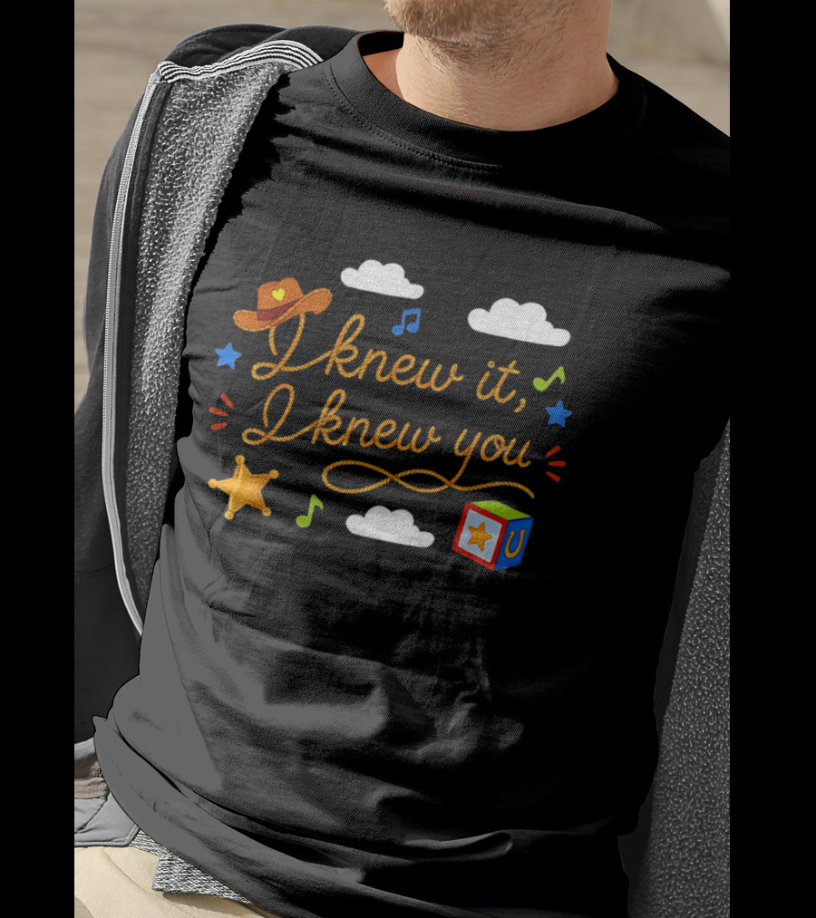 I Knew It I Knew You Western Cowgirl Sheriffs Badge Cowboy Hat Music Notes Blocks T-Shirt