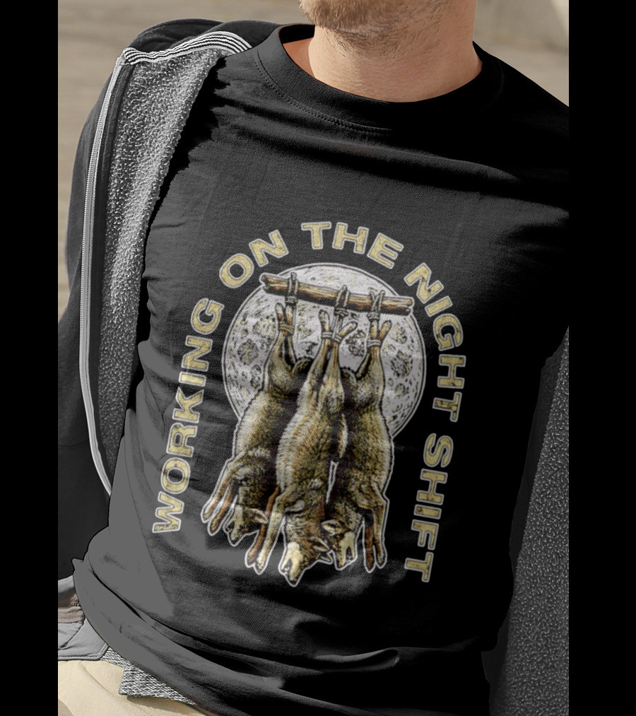 Working On The Night Shift Hanging Bats Full Moon T-Shirt