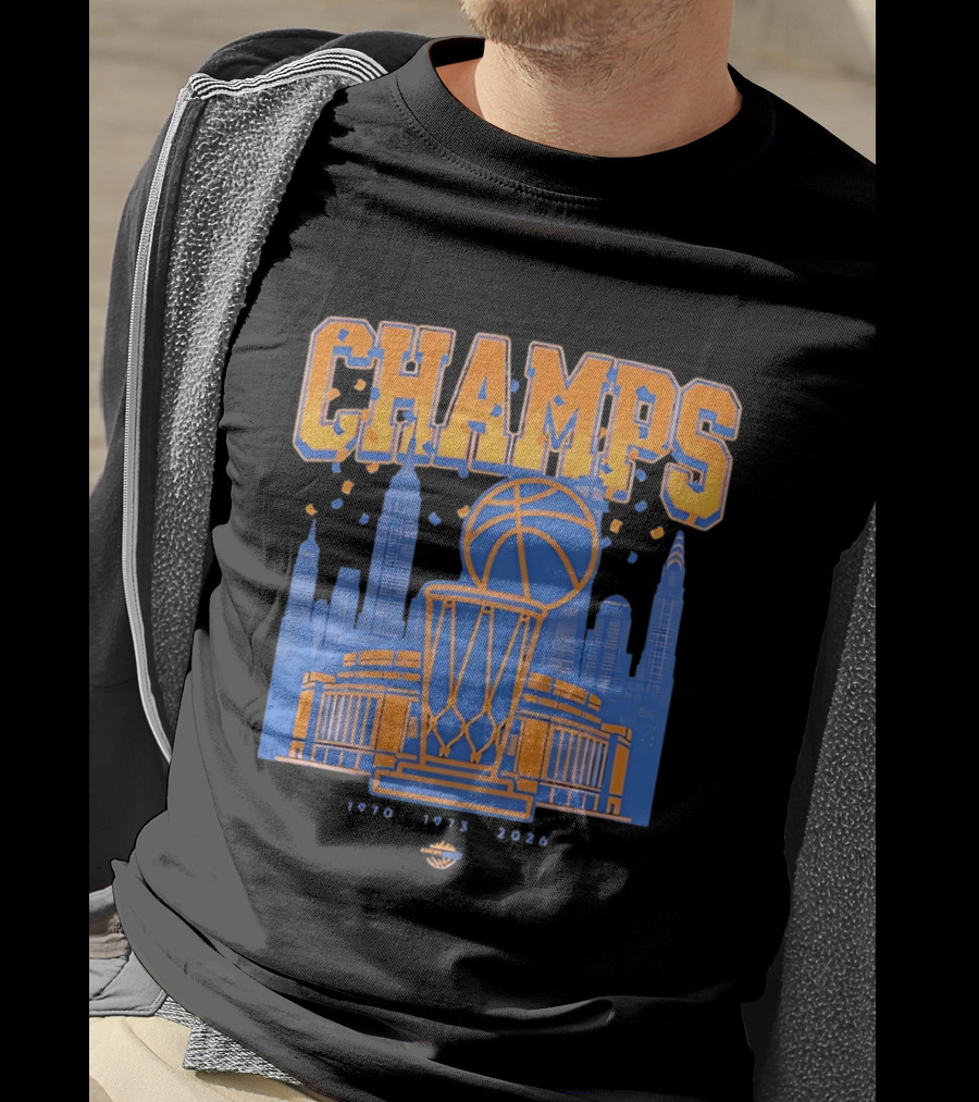 New York Knicks Champs 1970 1973 2026 Basketball Skyline Celebration T-Shirt